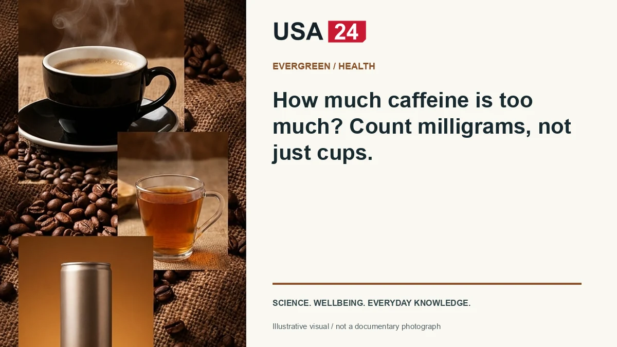 How much caffeine is too much? Count milligrams, not just cups. — conceptual editorial illustration