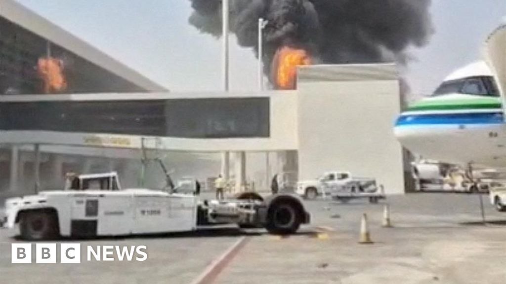 Smoke at King Khalid Airport in Riyadh, October 8, 2026. Social-media video screenshot published by the source; not a photograph of today’s diplomatic move.